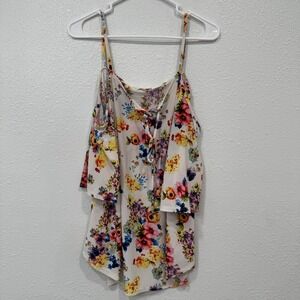 Free Kisses XL Floral Print Lace Up Cold Shoulder‎ Cami Tank Top